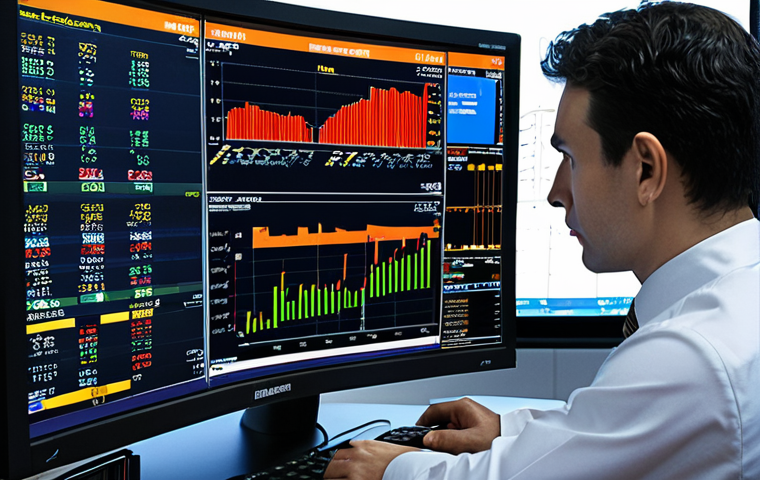 **  A financial analyst intensely focused on a Bloomberg Terminal, showcasing charts and data related to investment management, portfolio performance, and risk analysis.  The scene emphasizes global financial markets and strategic decision-making.

**
