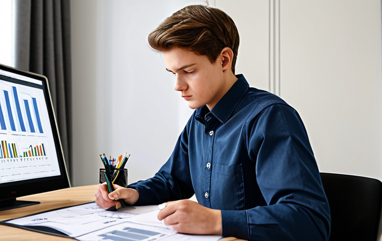 CFA 학습에서 케이스 스터디 활용 - A group of business professionals in a modern office, analyzing financial data on a screen, fully cl...
