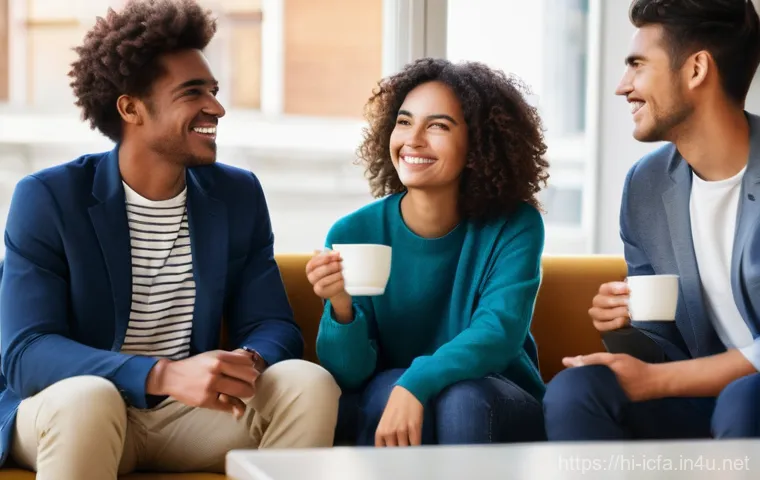 CFA 학습 그룹의 장점 - **Prompt:** A diverse group of four young adults (20s-30s), consisting of men and women from various...