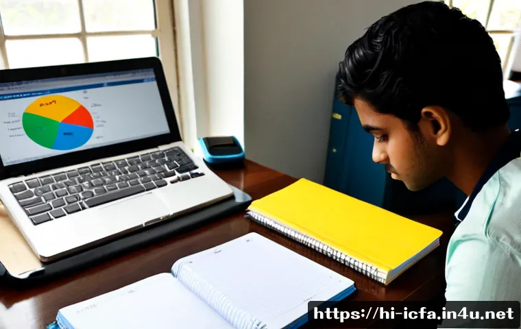 CFA 과목별 난이도 분석 - Photorealistic overhead study desk scene for CFA exam subject difficulty analysis, an Indian finance...